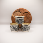 Load image into Gallery viewer, Elegant Trio Silver Cup Set with Wood Tray
