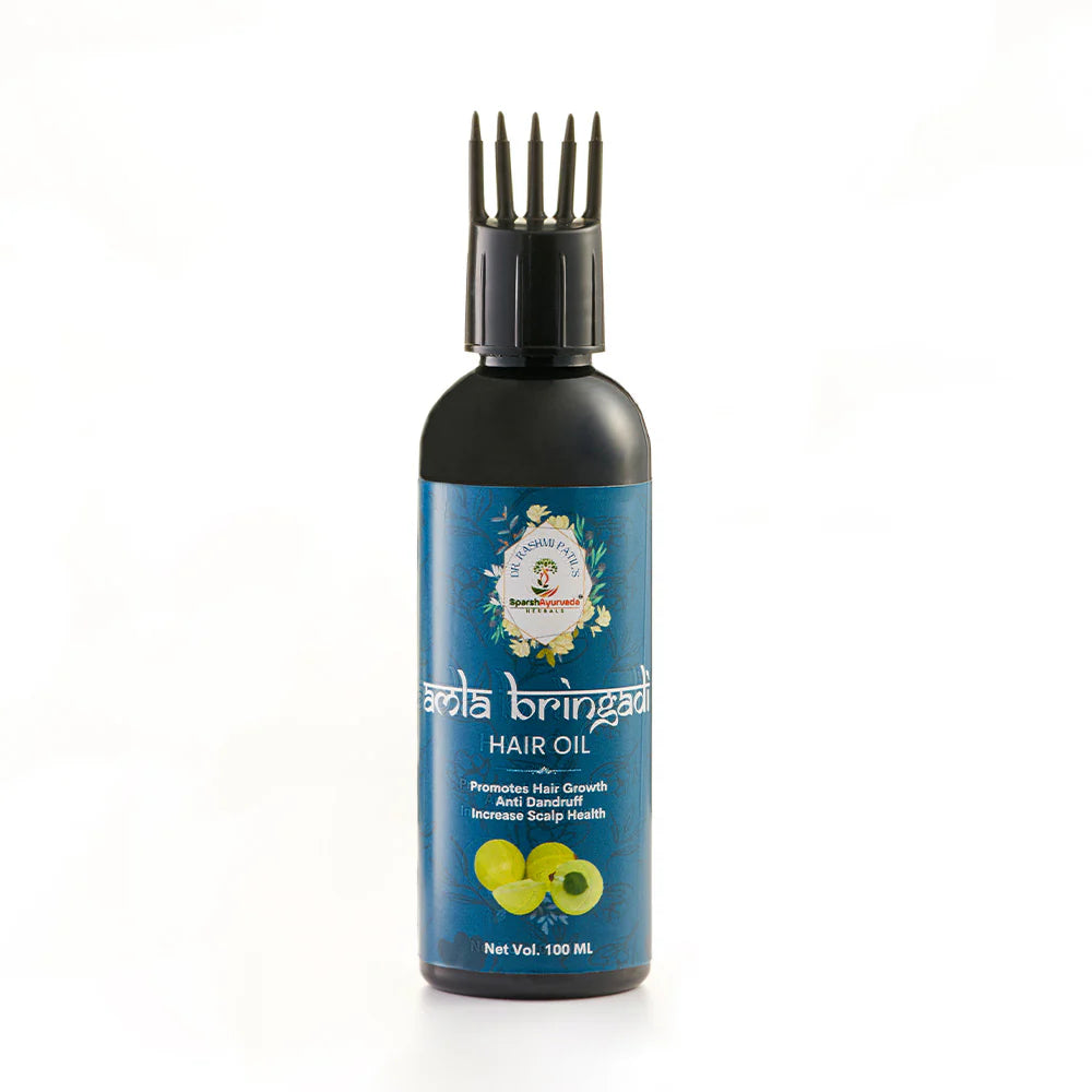 Natural Amla Bringadi Hair Oil by Sparsh Ayurveda Herbals – Nourishing blend of Amla and Bhringraj for hair growth, strength, and scalp health.