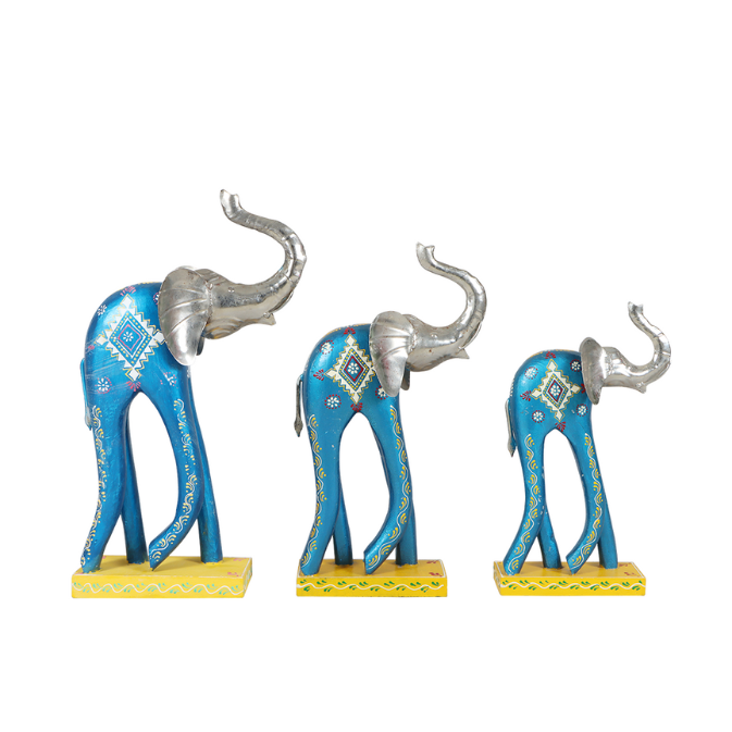 Antique Showpiece Turkish Color Wooden Walking Elephant Set OF 3 Table Decor
