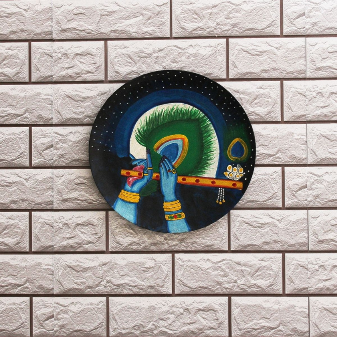 Attractive Hand With Flute Krishna Wall Plate