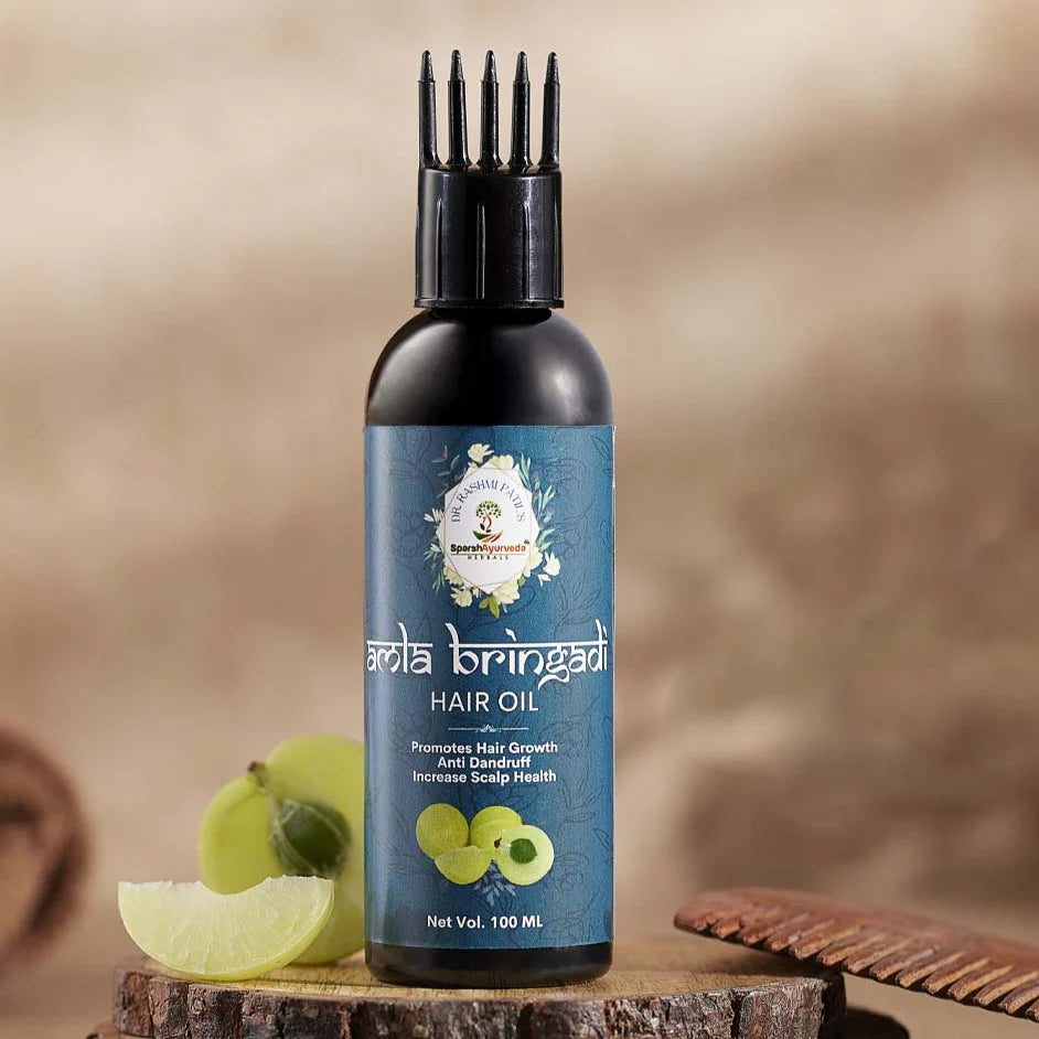 Natural Amla Bringadi Hair Oil by Sparsh Ayurveda Herbals – Nourishing blend of Amla and Bhringraj for hair growth, strength, and scalp health.