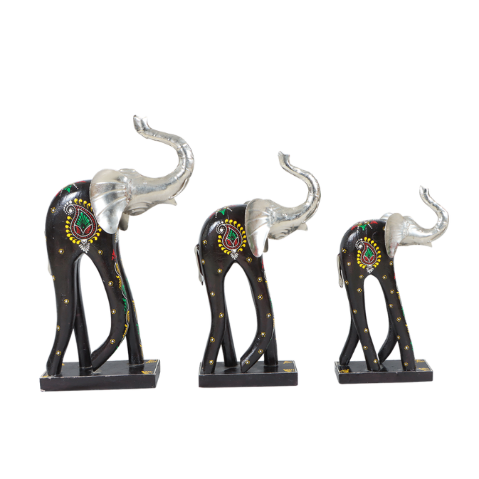 Black Color Wooden Walking Showpiece Gift Elephant Set Of 3 Decor