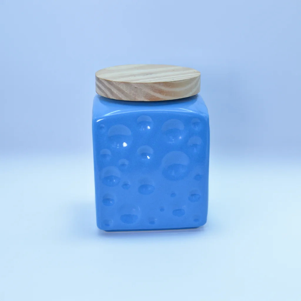 Ceramic Sky Breeze Jar with a fresh blue finish, versatile for kitchen, home office, or bathroom organization.