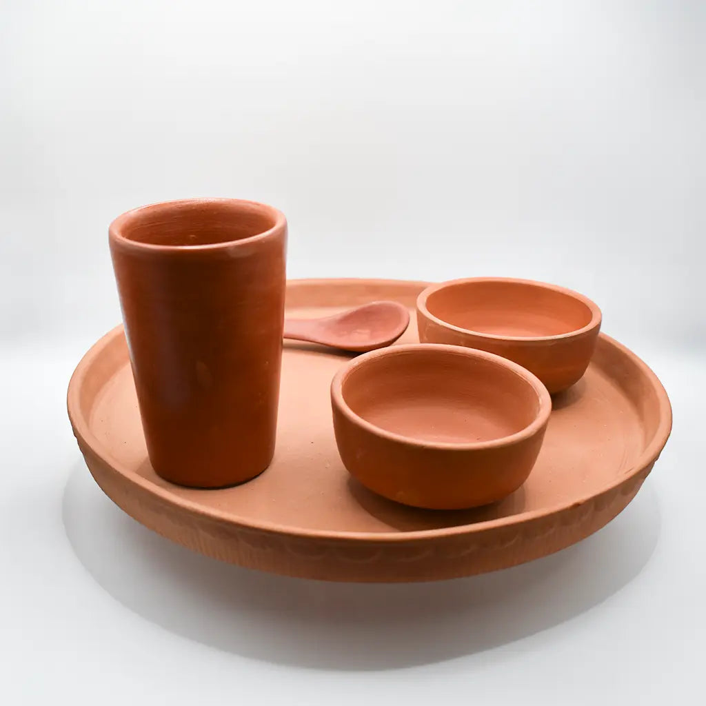 Traditional Indian Clay Pot Handicraft Dining Set | Authentic Earthenware Dinnerware | Handmade Terracotta Kitchenware