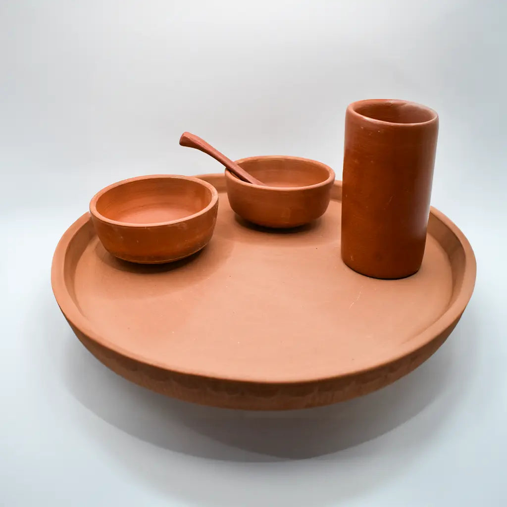 Traditional Indian Clay Pot Handicraft Dining Set | Authentic Earthenware Dinnerware | Handmade Terracotta Kitchenware