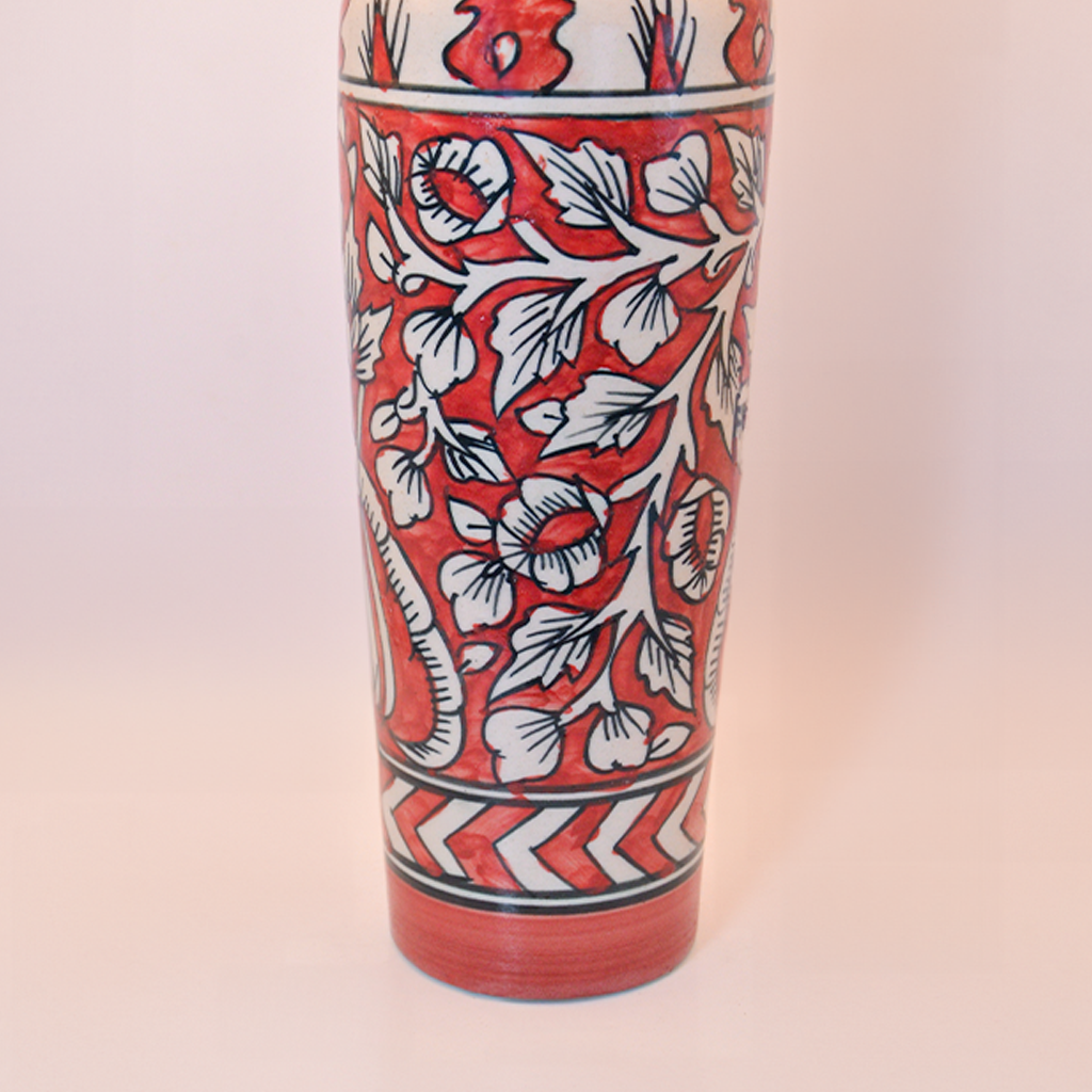 Crimson Bloom Hand-Painted Ceramic Vase - Traditional Indian Floral Motifs, Earthy Red and Cream Tones, Artisanal Home Décor Vase by Tanutra