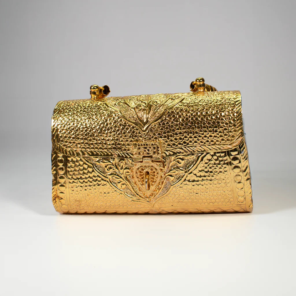 Embossed Golden Clutch Aluminum Handicraft - Modern Elegant Lifestyle Accessory by Tanutra Handicrafts