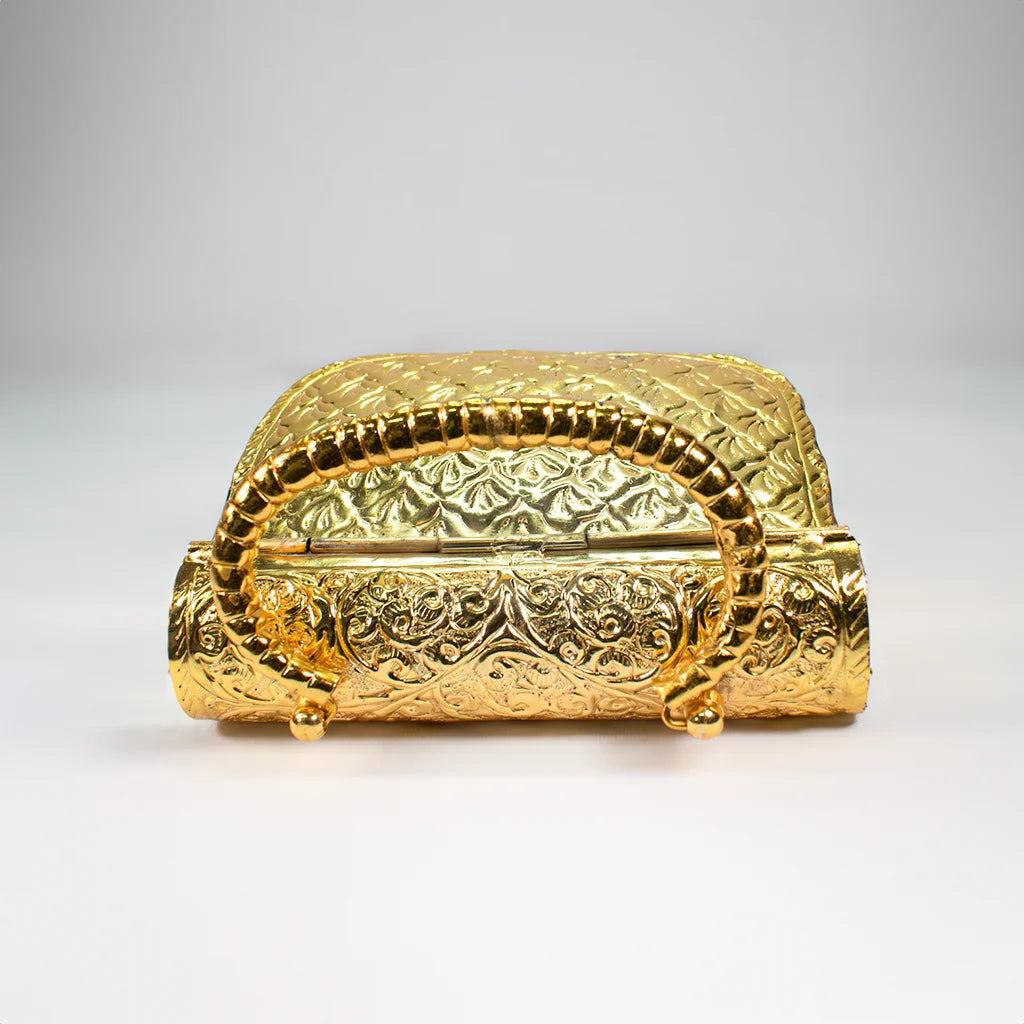 Empress Clutch by Tanutra – Handcrafted Golden Detailing, Regal Evening Bag for Weddings, Galas, and Cultural Events, Luxury Indian Handicraft