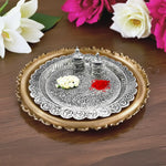 Load image into Gallery viewer, Floral Serenity Pooja Thali with Silver Boxes
