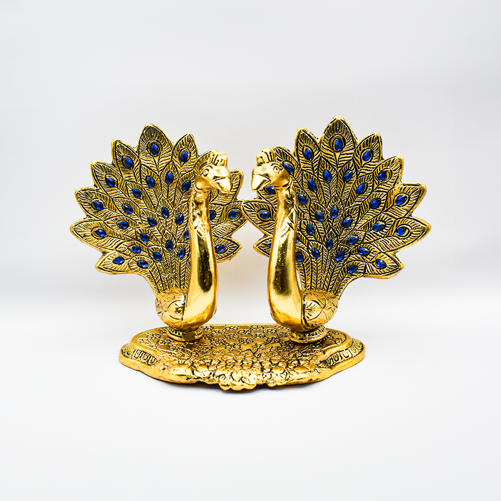 Golden Aluminum Double Peacock Statue