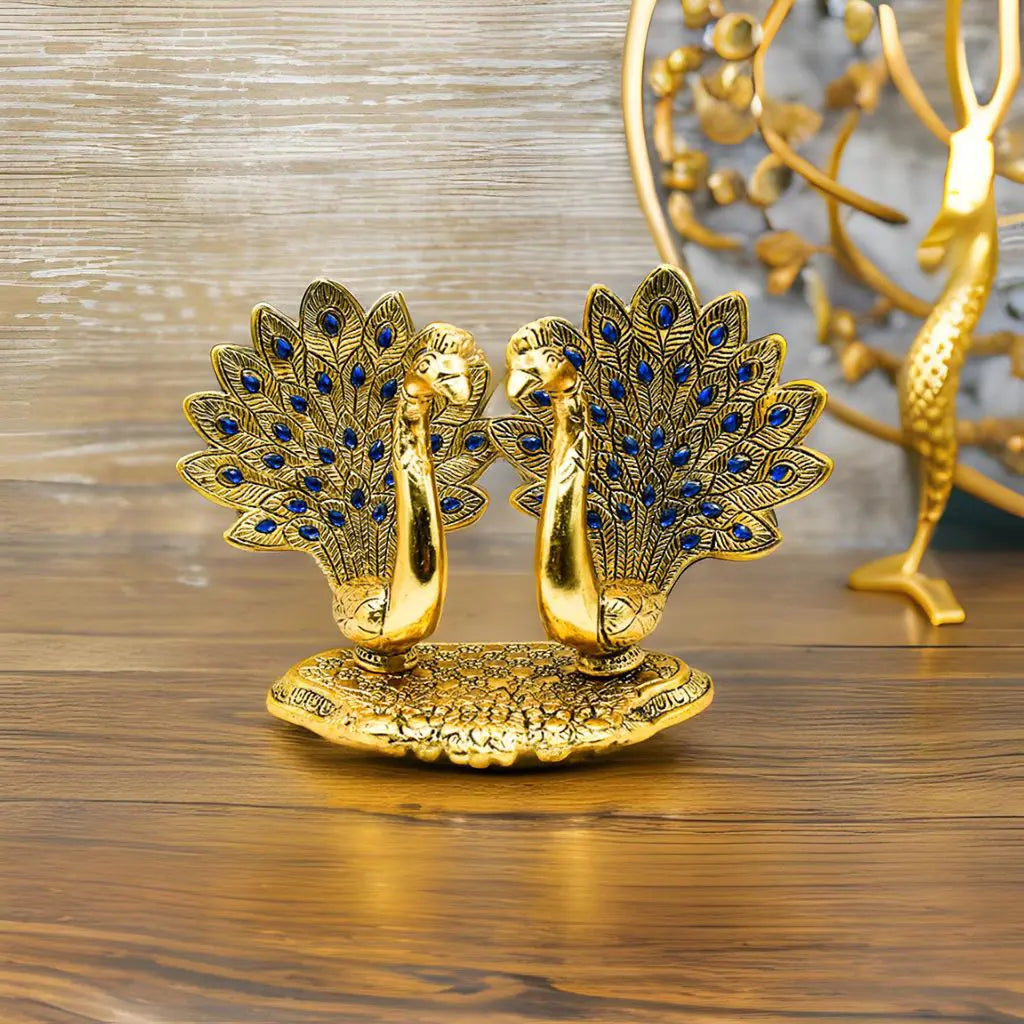 Golden Aluminum Double Peacock Statue