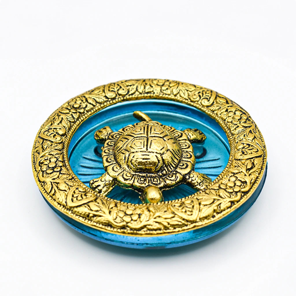 Golden Turtle Feng Shui Plate - Elegant Aluminum Home Decor Handicraft for Prosperity | Tanutra Handicrafts