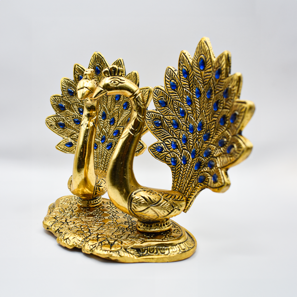 Golden Aluminum Double Peacock Statue