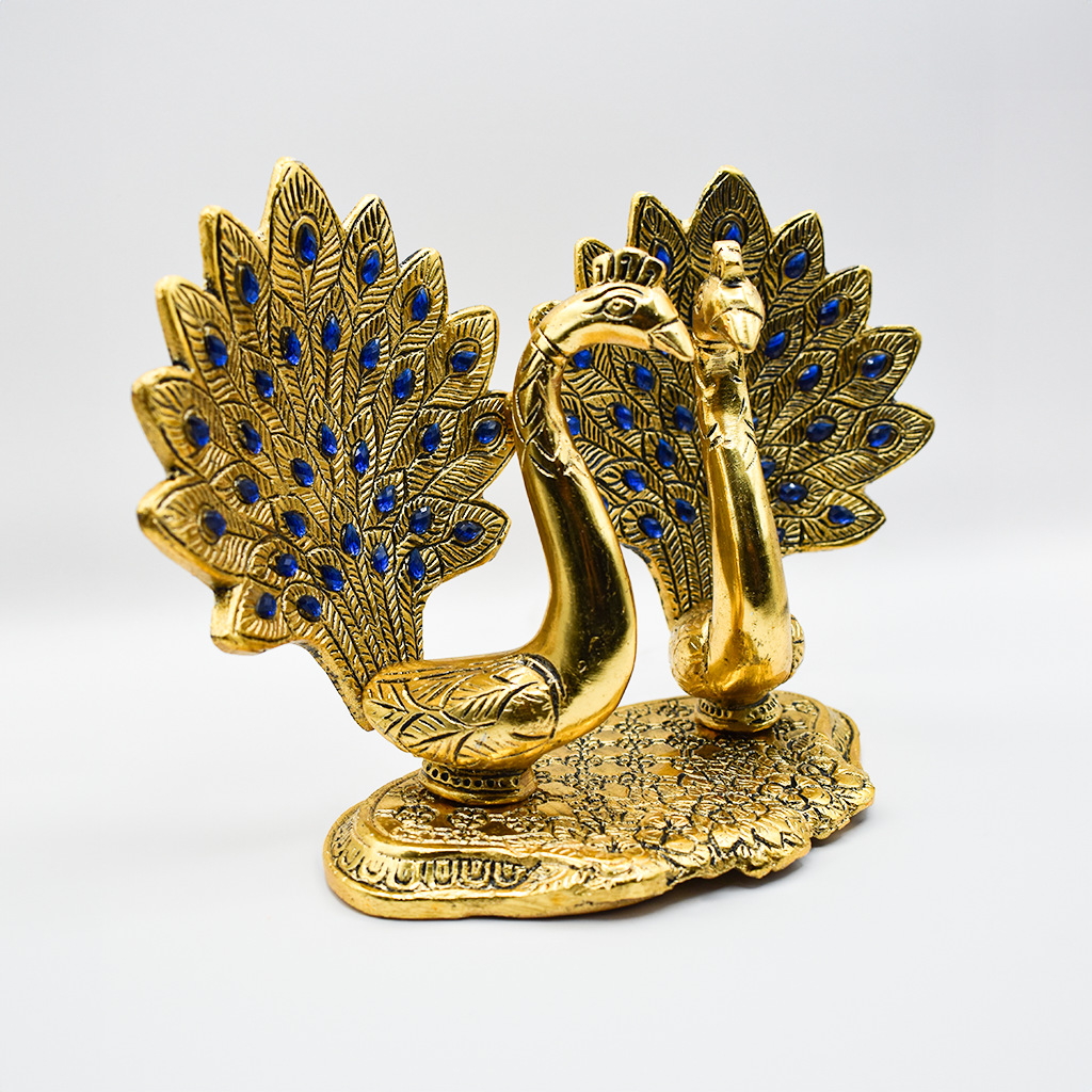 Golden Aluminum Double Peacock Statue