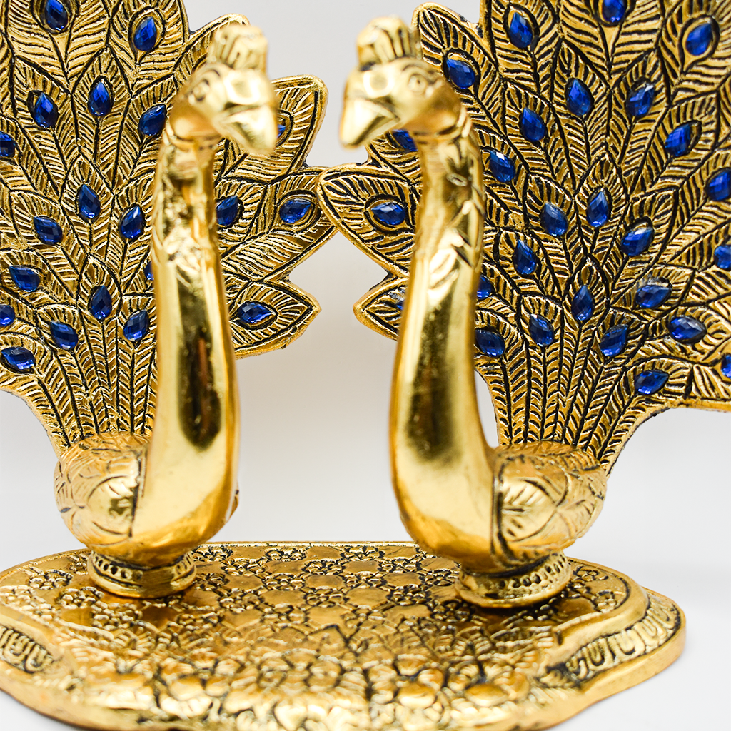 Golden Aluminum Double Peacock Statue