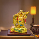 Load image into Gallery viewer, Golden Laughing Buddha statue facing the door, enhancing wealth and success in homes and workplaces, showcasing Tanutra&#39;s dedication to Indian artistry.
