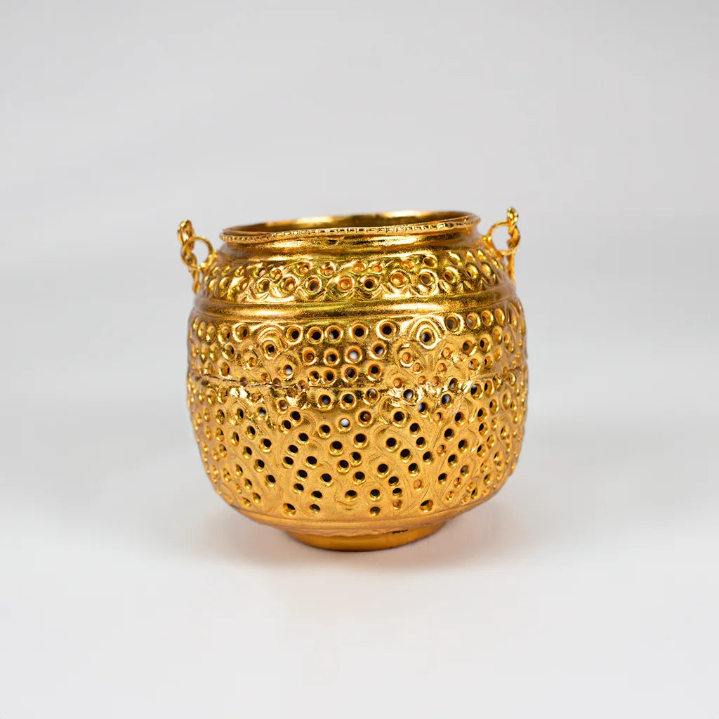 Indian  Handicraft Product Golden Ornate Pot