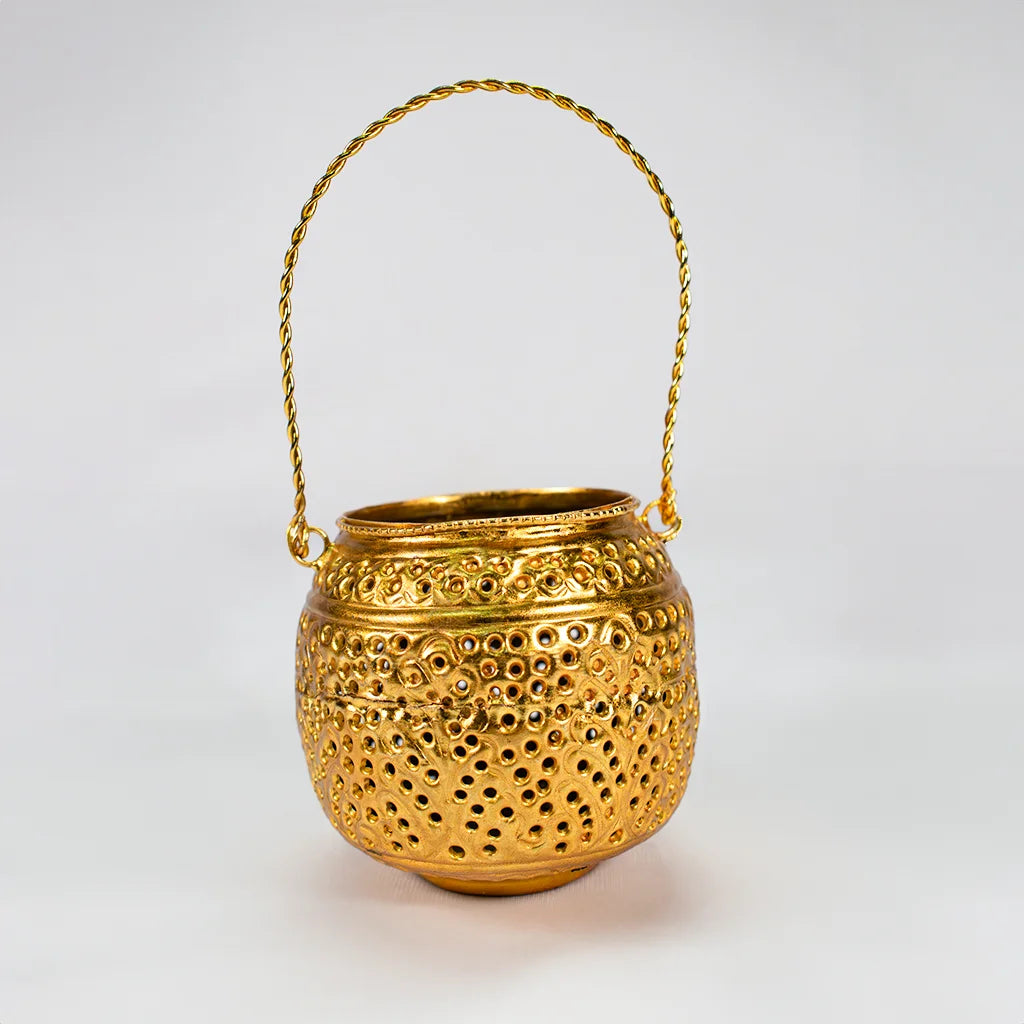 Indian  Handicraft Product Golden Ornate Pot