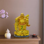 Load image into Gallery viewer, Golden Smiling Feng Shui Laughing Buddha statue made from durable polyresin, symbolizing joy, abundance, and positivity, perfect for home and office decor to attract wealth and enhance surroundings.
