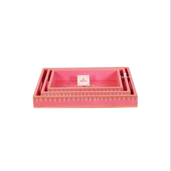 Good Quality Wooden pink straight Multipurpose Tray For Home Decor