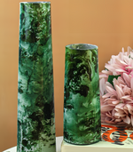 Load image into Gallery viewer, Green and White Set of 2 printed flower glass vases
