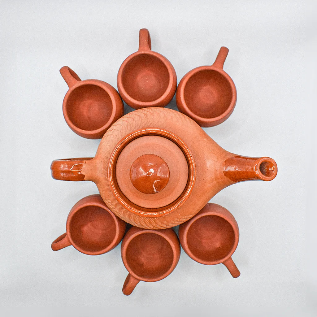 Handcrafted Earthy Harmony Clay Tea Set - Artisan Pottery Teaware, Traditional Indian Handicraft, Eco-friendly and Sustainable