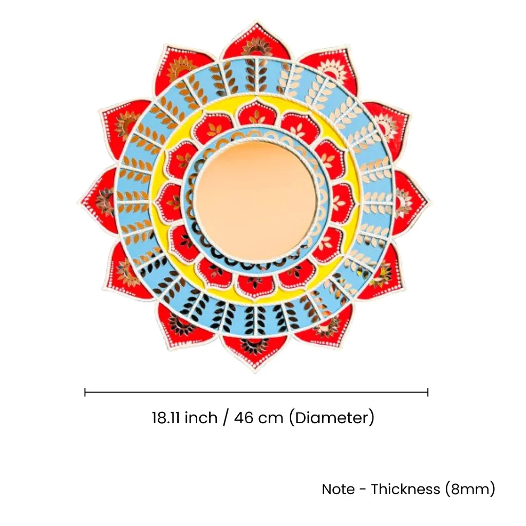 Blooming Lotus Lippan Mirror Art – Handcrafted Indian Mirror with Lotus Design 