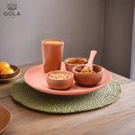 Load image into Gallery viewer, Rustic Harmony Dining Set by Tanutra - Handcrafted clay dinnerware set including plate, tumbler, bowls, and spoon, perfect for everyday meals, special occasions, and culinary presentations. Indian craftsmanship by Gola Clay Art.
