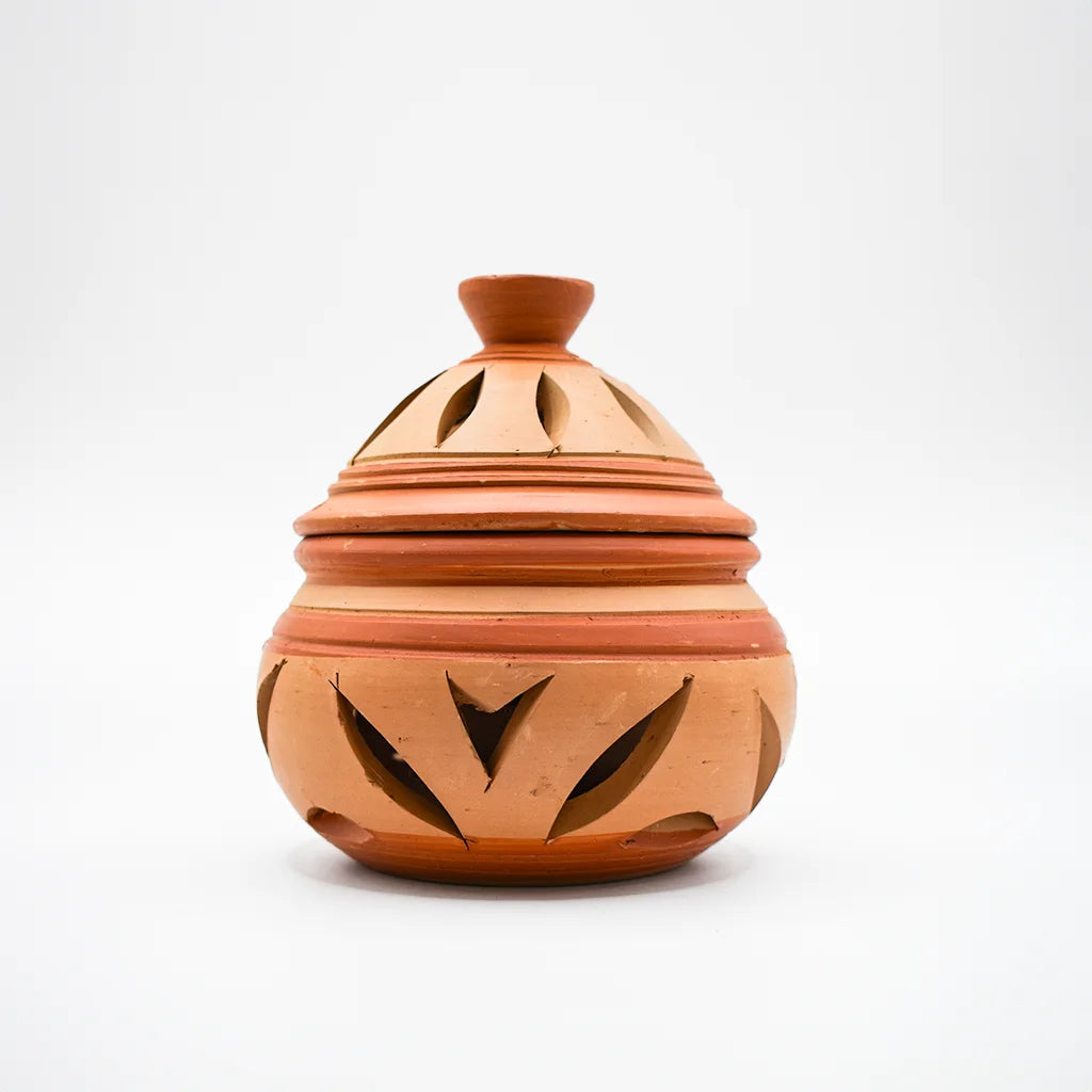 Handcrafted Terracotta Glow Lantern with intricate cut-out patterns for ambient lighting, home decor, outdoor decoration, spiritual altar use, and gifting – Tanutra Gola Clay Art