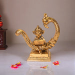 Load image into Gallery viewer, Peacock Ganesha Grace - Exquisite Golden Sculpture of Lord Ganesha and Peacock - Spiritual and Decorative Centerpiece by Tanutra | Indian Handicrafts |
