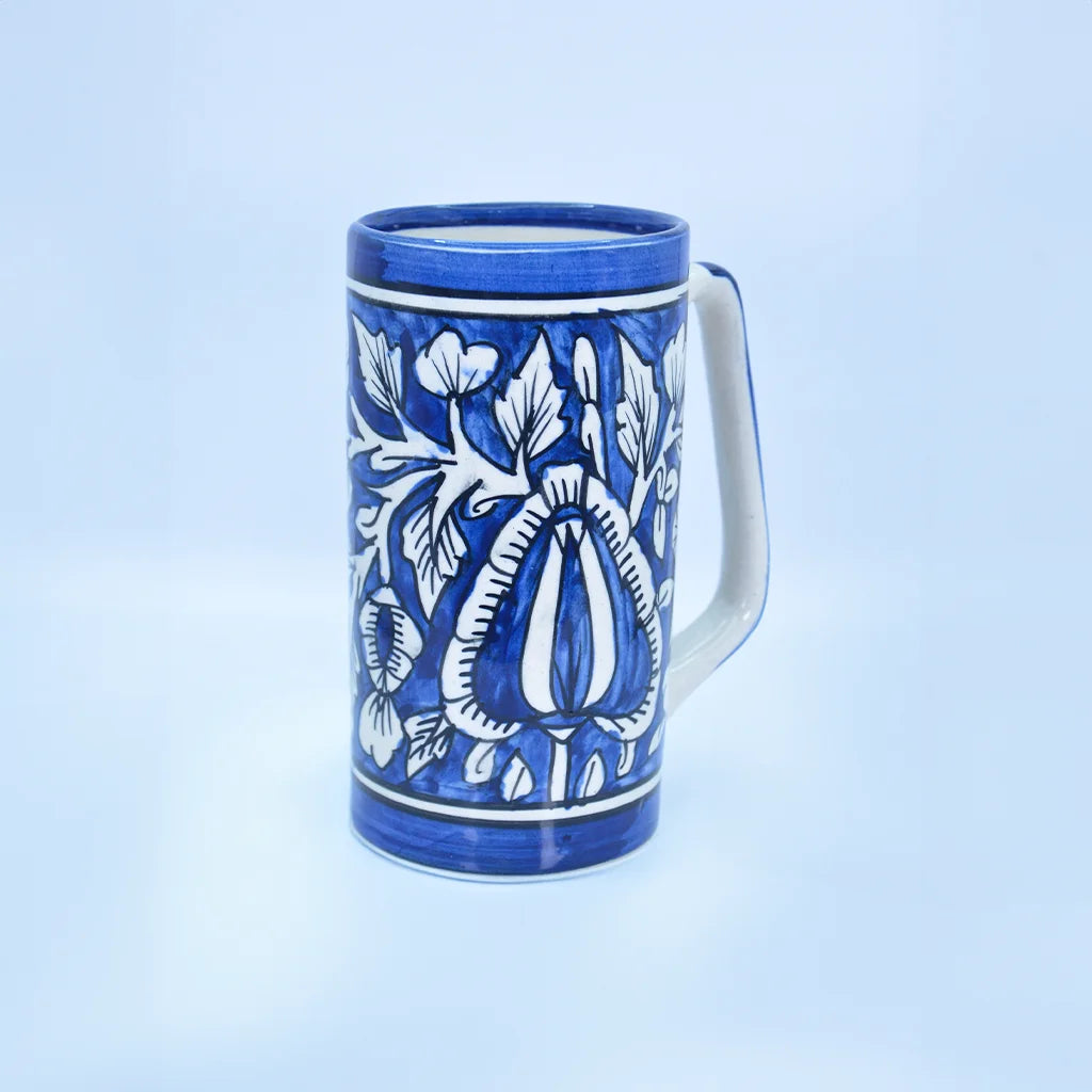 Floral Serenity Mug Set - Handcrafted Ceramic Mugs with Turquoise and Deep Blue Floral Patterns | Traditional Indian Craftsmanship | Durable Ceramic Arts Drinkware for Coffee, Tea, and Kitchen Decor by Tanutra