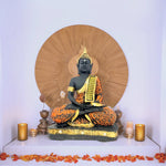 Load image into Gallery viewer, Lord Buddha Sitting Statue by Tanutra - Black and Orange Polyresin Sculpture for Home Decor, Meditation, and Spiritual Awakening - Elegant Indian Handcrafted Art Celebrating Peace and Mindfulness
