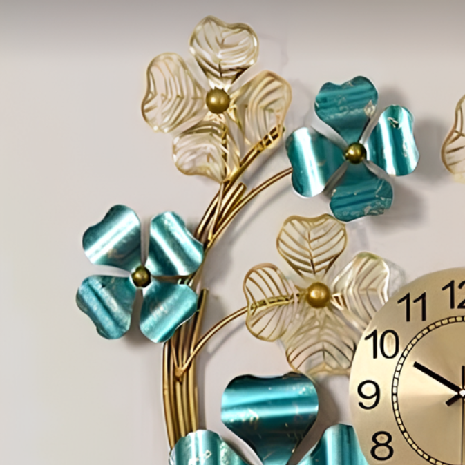 Luxury Flower Beautiful Metal Wall Round Clock Decorative