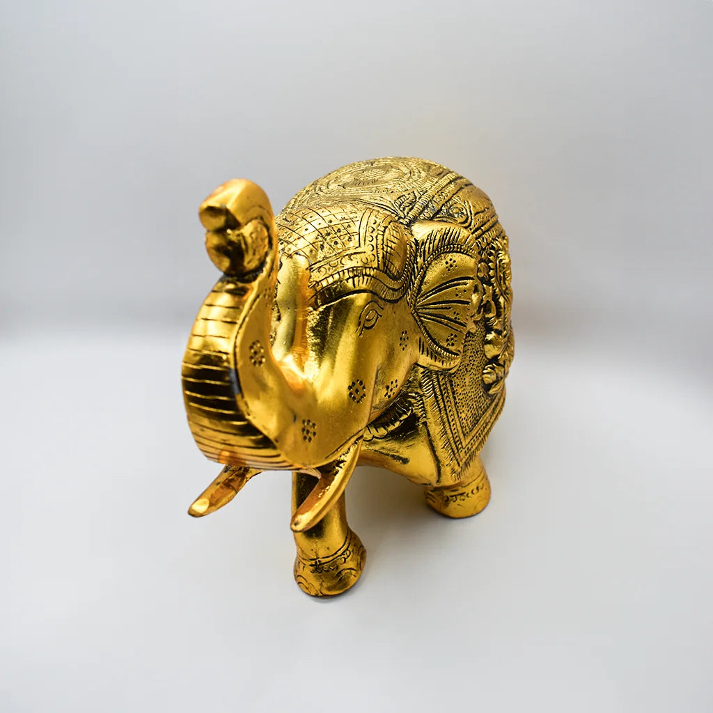 Golden Aluminum Elephant Sculpture by Tanutra Handicrafts - Modern Home Decor Handicraft, Elegant Metal Art for Contemporary Spaces