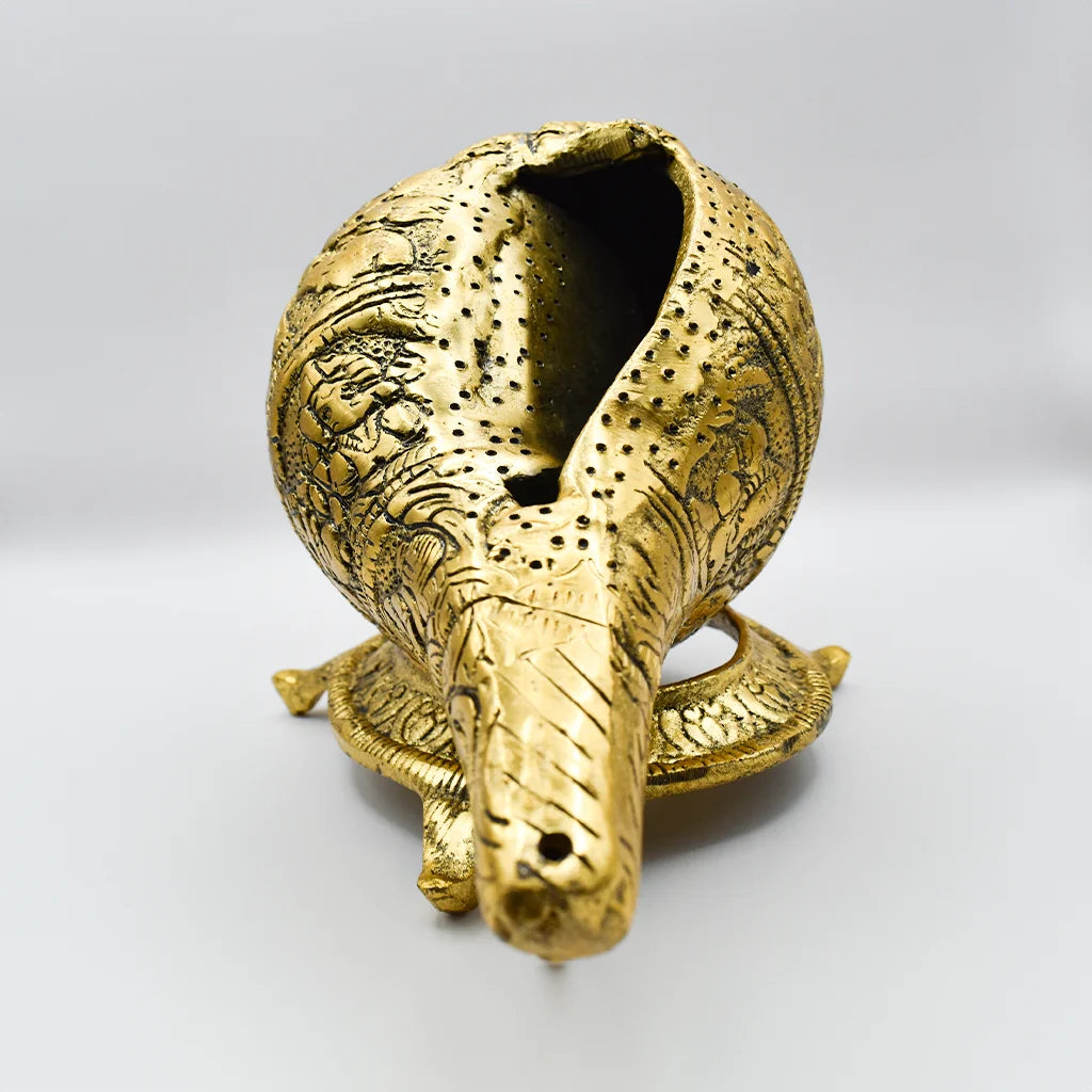 Ornate Golden Shankh Metal Craft - Exquisite Aluminum Handicraft by Tanutra for Modern Elegance