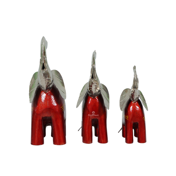 Red Color Standing Elephant set of 3 Showpiece