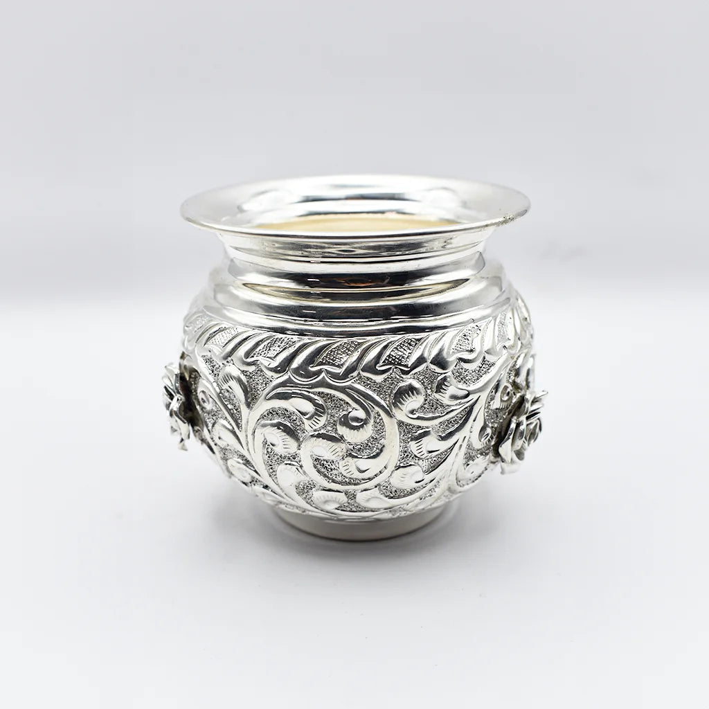 Rose Elegance Silver Handicraft Kalash - Elegant Silver Kalash for Traditional Indian Ceremonies and Pooja