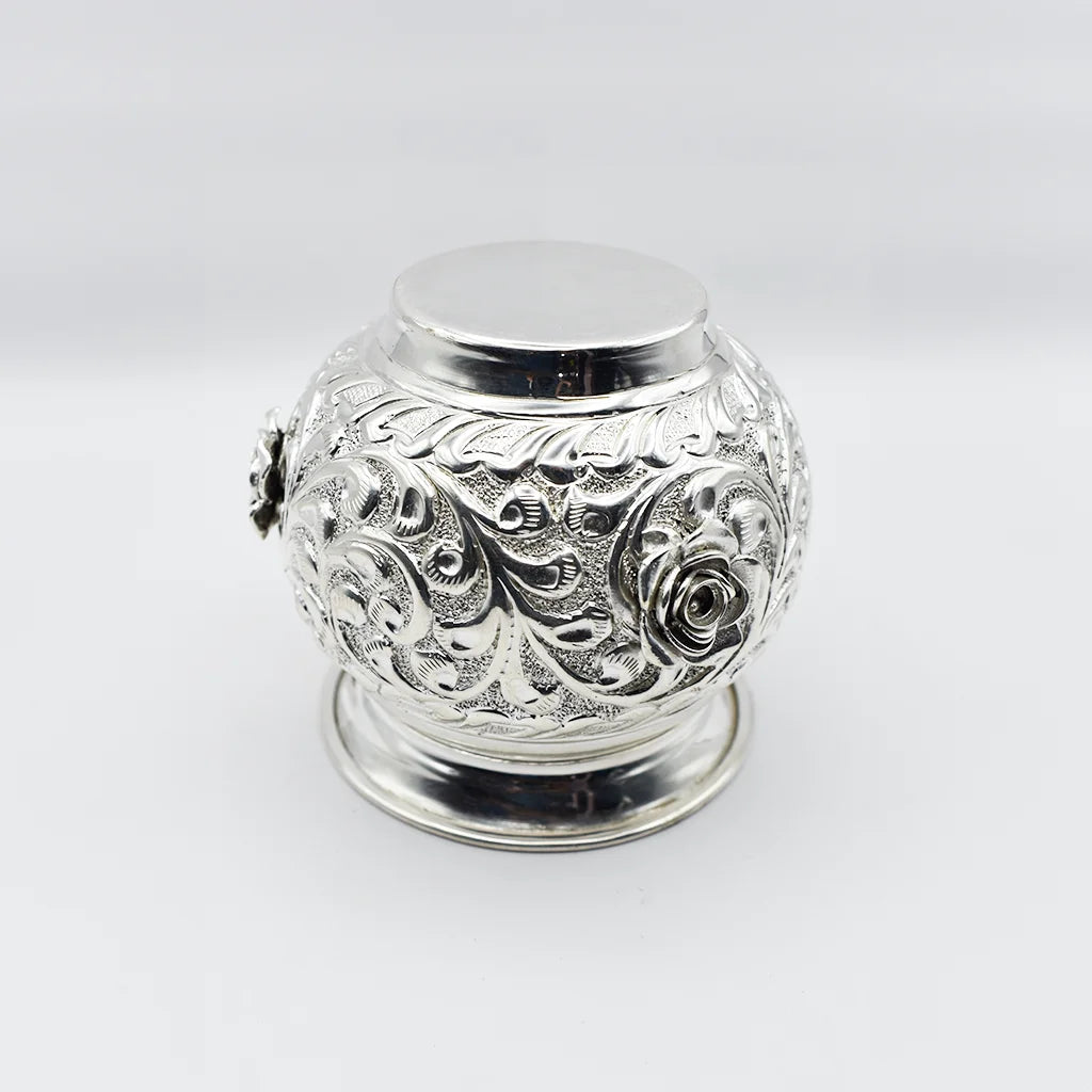 Rose Elegance Silver Handicraft Kalash - Elegant Silver Kalash for Traditional Indian Ceremonies and Pooja