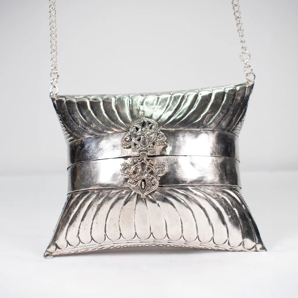 Elegant Silver Petal Clutch Handcrafted Aluminum Art – Modern and Functional Home Decor by Tanutra Handicrafts