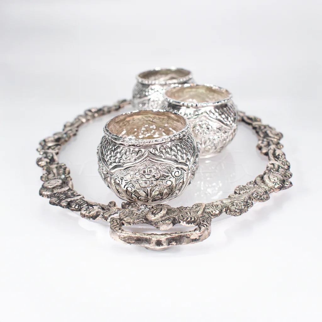 Silver Bowl Set with Tray