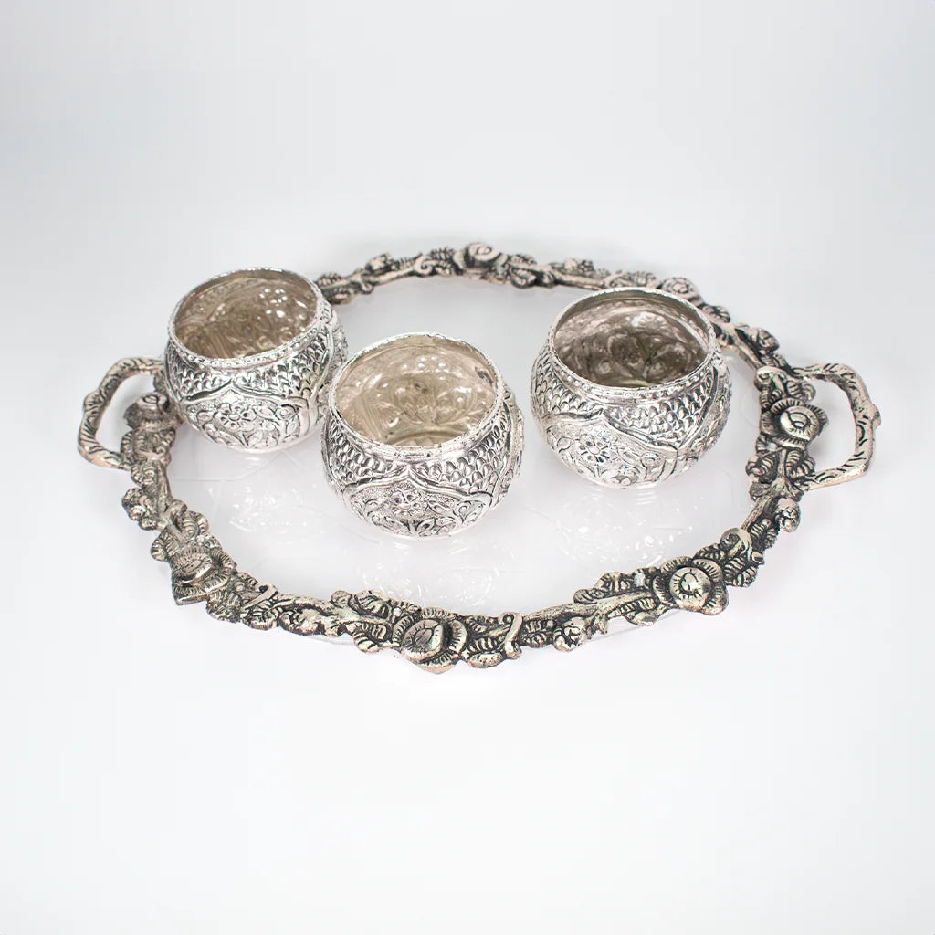 Silver Bowl Set with Tray