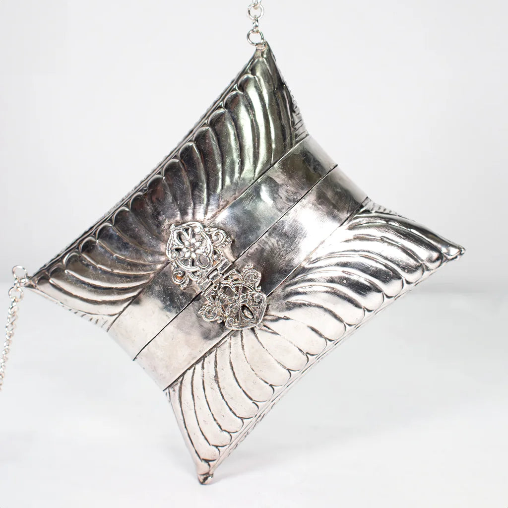 Elegant Silver Petal Clutch Handcrafted Aluminum Art – Modern and Functional Home Decor by Tanutra Handicrafts