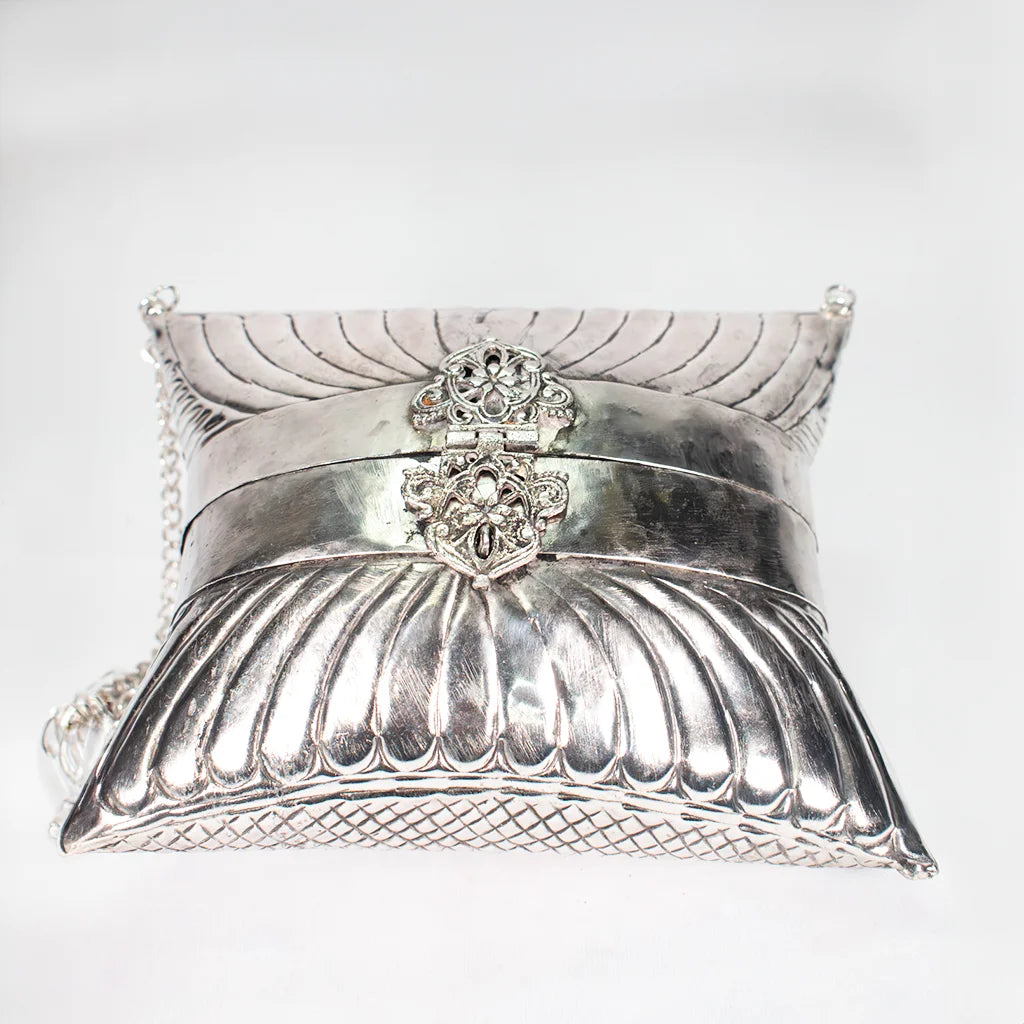 Elegant Silver Petal Clutch Handcrafted Aluminum Art – Modern and Functional Home Decor by Tanutra Handicrafts