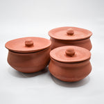 Load image into Gallery viewer, Handcrafted Terra Clay Pots with Lids - Set of 3 | Traditional Indian Earthenware for Authentic Dining Experience
