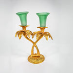 Load image into Gallery viewer, Tropical Candle Holder by Tanutra - Golden Palm Tree Decor with Green Frosted Glass Candle Cups, Perfect for Elegant Dining Table Centerpiece, Living Room Decor, or Outdoor Parties. Ideal Gift for Housewarming, Weddings, and Anniversaries
