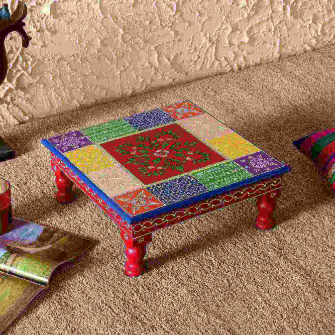 Unique Multicolour Indian Chowki For Home Decor