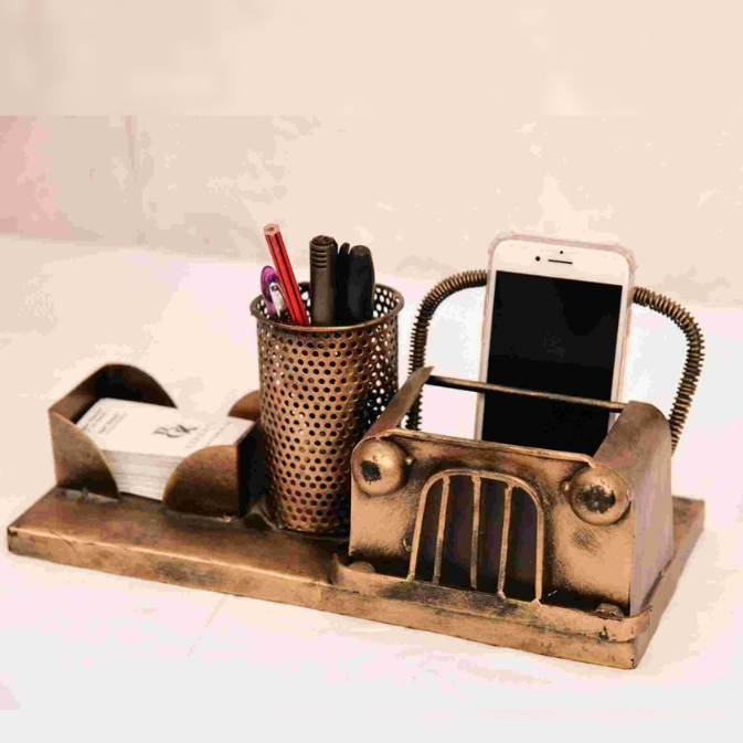 Vintage Iron Jeep Pen Stand and Visiting Card Holder
