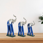 Load image into Gallery viewer, Wooden Blue Color Walking Elephant Showpiece For Home Decor Set OF 3
