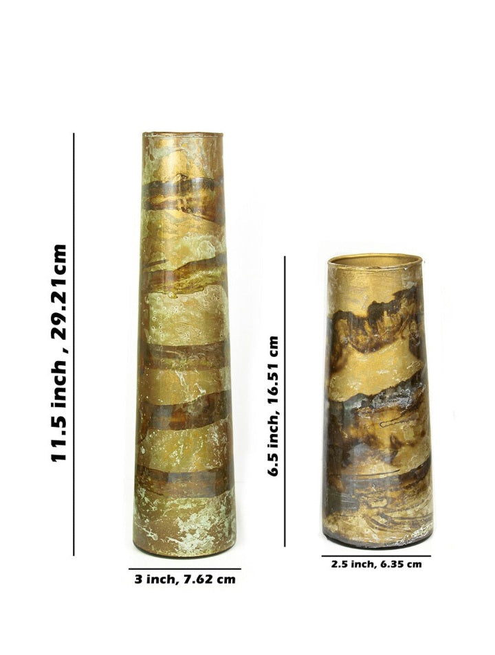 brown and gold printed flower glass vases